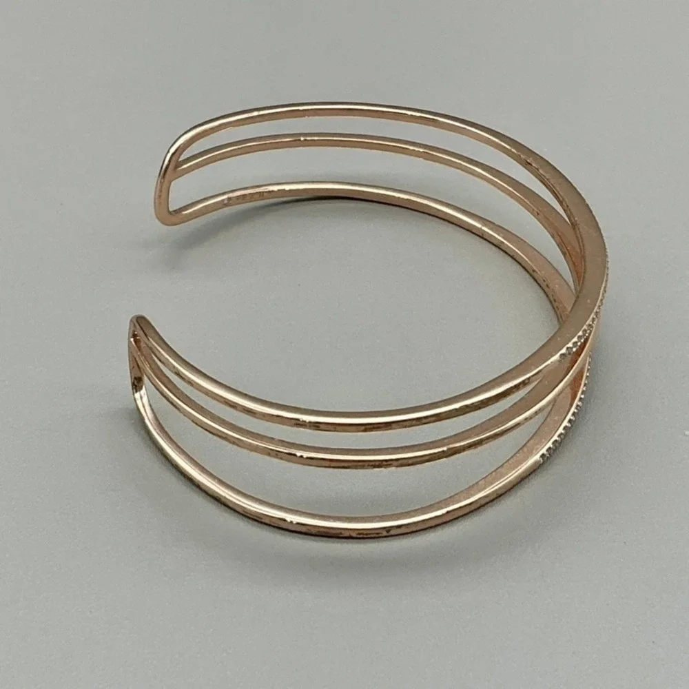 Stella & Dot Bracelet Womens Rose Gold Tone Rhinestone Triple Band Cuff 6.25